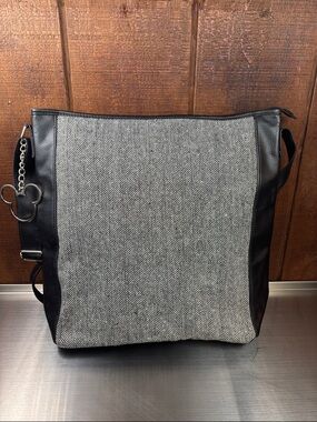 Disney Parks Black and Gray Herringbone Crossbody Tote w/ Top Zip Closure